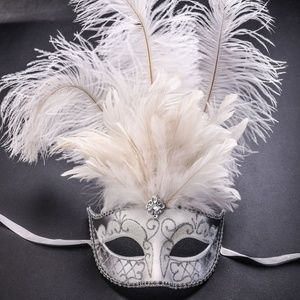 Venetian Glitter Crystal Masquerade White Silver Woman Wedding Party Eye Mask